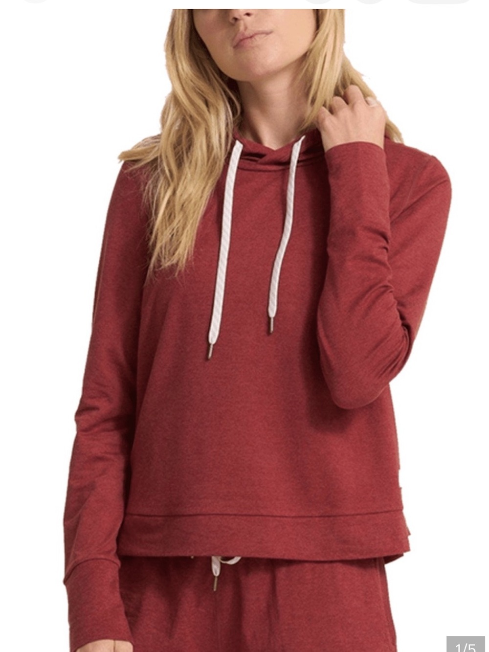 Vuori Red Hooded Pullover Sweatshirt with Contrast Drawstrings